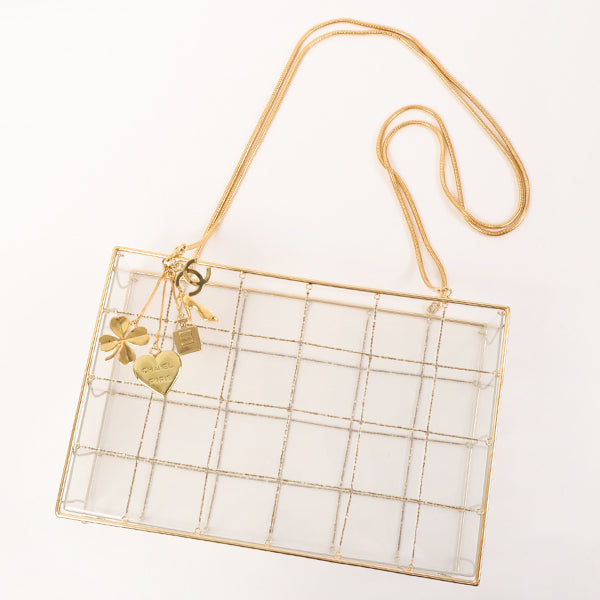 CHANEL Beads Chocolate Bar Logo Charm Chain Shoulder Bag Clear