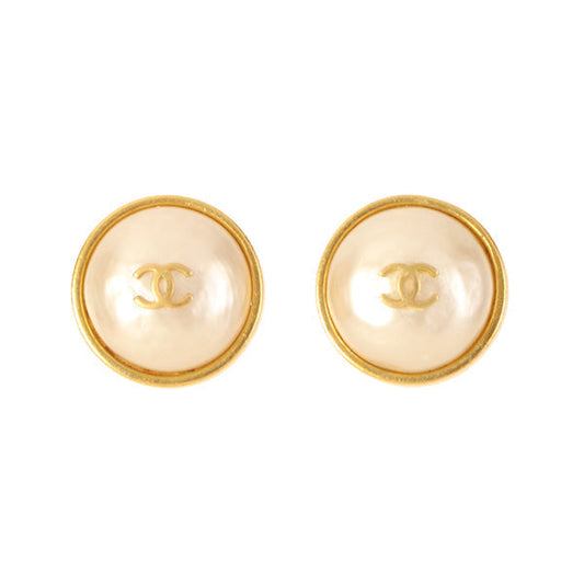 CHANEL 1995 Made Round Pearl Mini Cc Mark Earrings