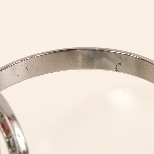 CHANEL 2005 Made Bijoux Cc Mark Bangle Silver/Clear/Red