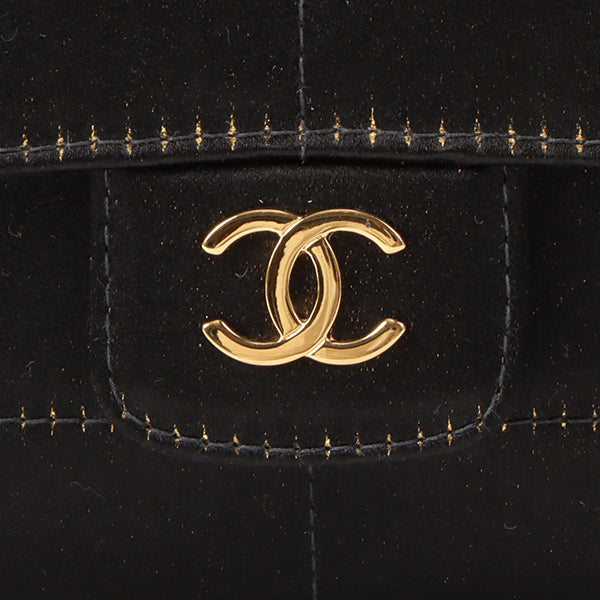Chanel Around 2003 Made Silk Satin Camellia Chocolate Bar Cc Mar Mini Chain Bag Black