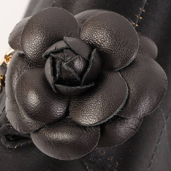Chanel Around 2003 Made Silk Satin Camellia Chocolate Bar Cc Mar Mini Chain Bag Black