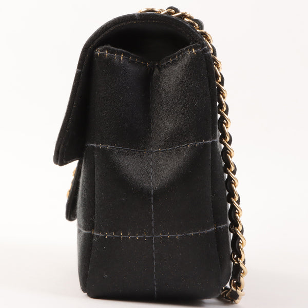 Chanel Around 2003 Made Silk Satin Camellia Chocolate Bar Cc Mar Mini Chain Bag Black