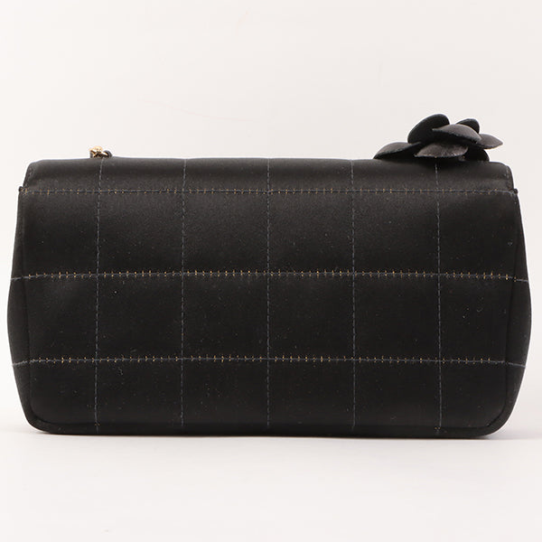 Chanel Around 2003 Made Silk Satin Camellia Chocolate Bar Cc Mar Mini Chain Bag Black