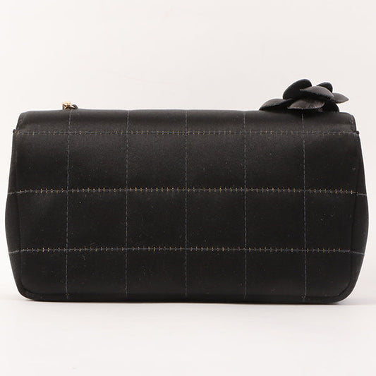Chanel Around 2003 Made Silk Satin Camellia Chocolate Bar Cc Mar Mini Chain Bag Black