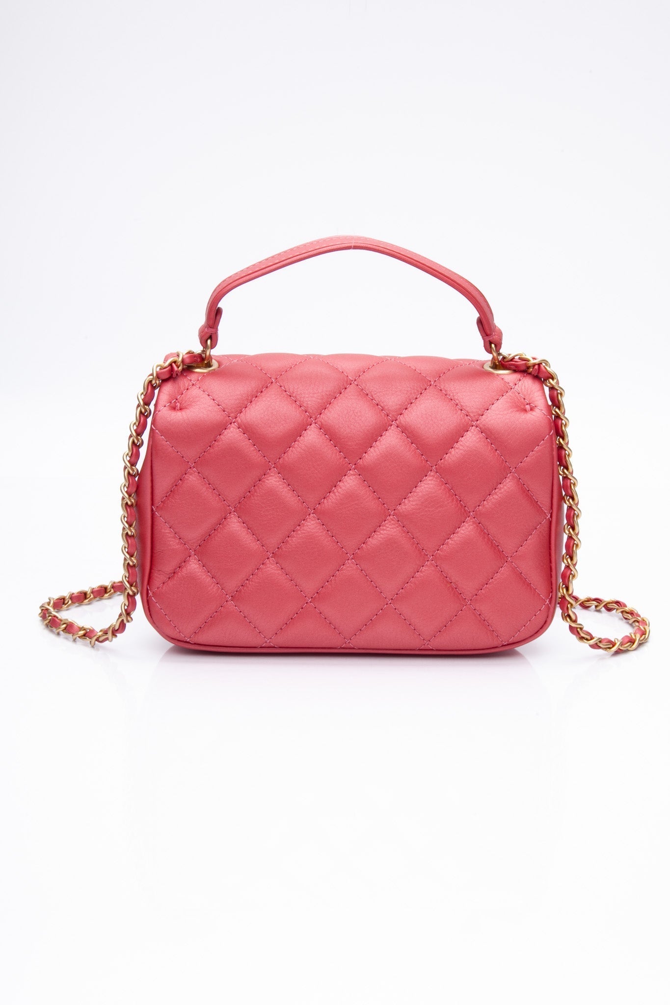 CHANEL Dark Pink Diamond Quilted Metallic Calfskin Mini Business Affinity (New)