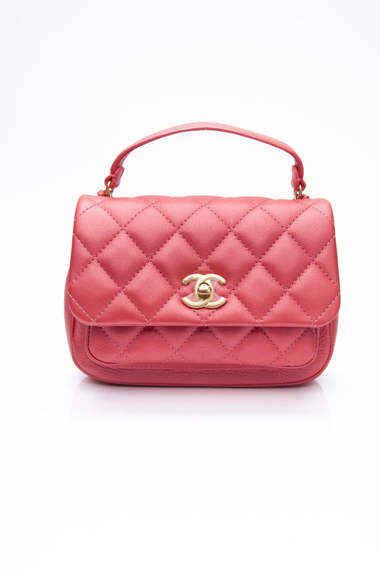 CHANEL Dark Pink Diamond Quilted Metallic Calfskin Mini Business Affinity (New)
