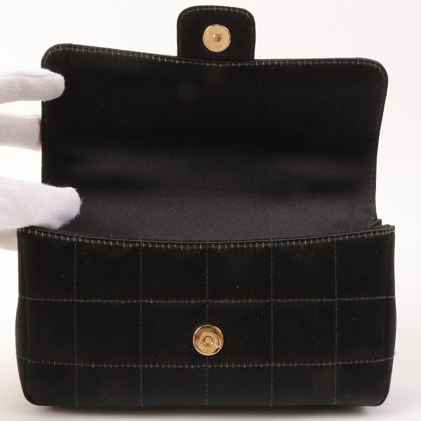 Chanel Around 2003 Made Silk Satin Camellia Chocolate Bar Cc Mar Mini Chain Bag Black