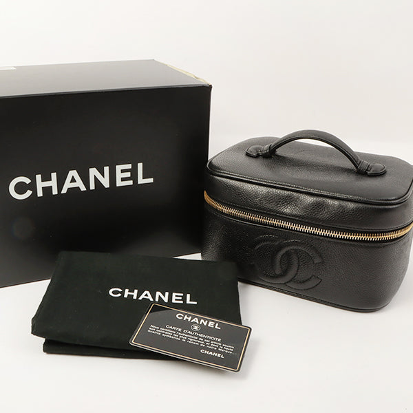 Chanel Around 1997 Made Caviar Skin Cc Mark Stitch Vanity Black