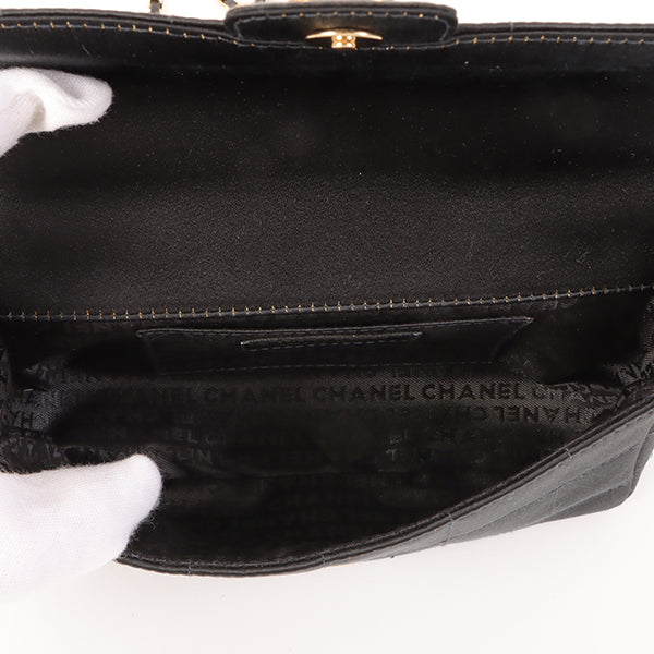 Chanel Around 2003 Made Silk Satin Camellia Chocolate Bar Cc Mar Mini Chain Bag Black