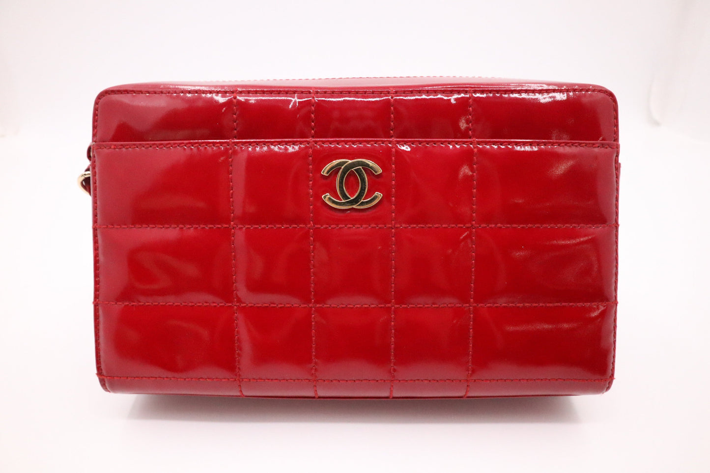 Chanel Chocobar Chain Hand Bag in Red Patent Leather