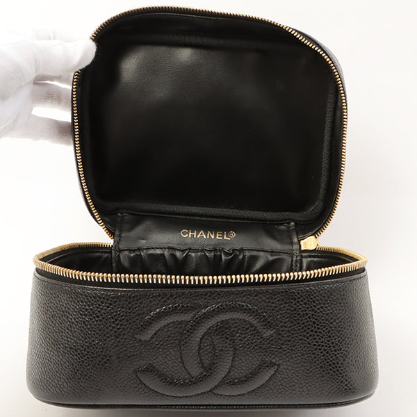 Chanel Around 1997 Made Caviar Skin Cc Mark Stitch Vanity Black