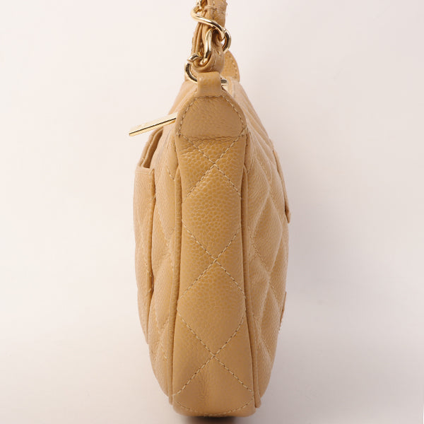 Chanel Around 2001 Made Caviar Skin Cc Mark Stitch Shoulder Bag Beige