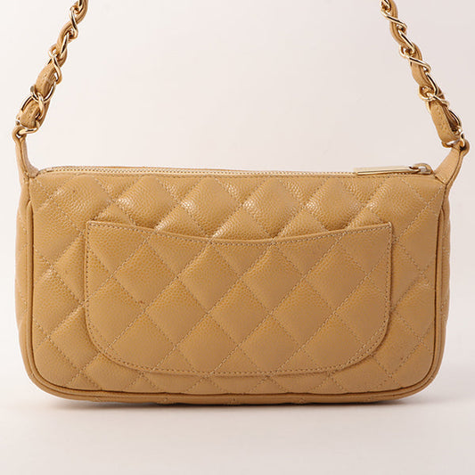 Chanel Around 2001 Made Caviar Skin Cc Mark Stitch Shoulder Bag Beige