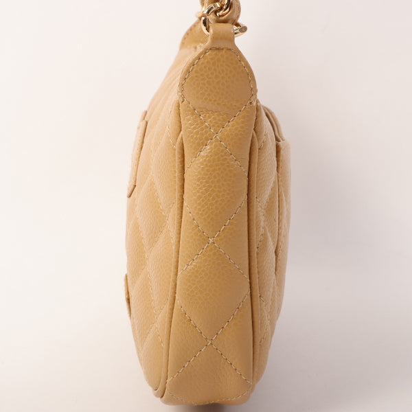 Chanel Around 2001 Made Caviar Skin Cc Mark Stitch Shoulder Bag Beige