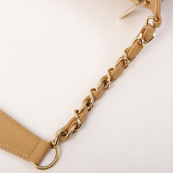 Chanel Around 2001 Made Caviar Skin Cc Mark Stitch Shoulder Bag Beige