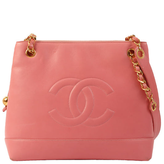 Chanel Around 1992 Made Cc Mark Stitch Ball Cham Chain Tote Bag Coral Pink