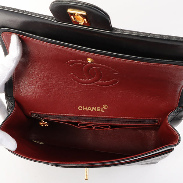 Chanel Around 1990 Made Classic Flap Turn-Lock Chain Bag Black