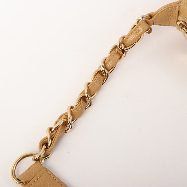 Chanel Around 2001 Made Caviar Skin Cc Mark Stitch Shoulder Bag Beige