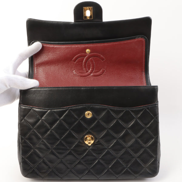 Chanel Around 1990 Made Classic Flap Turn-Lock Chain Bag Black