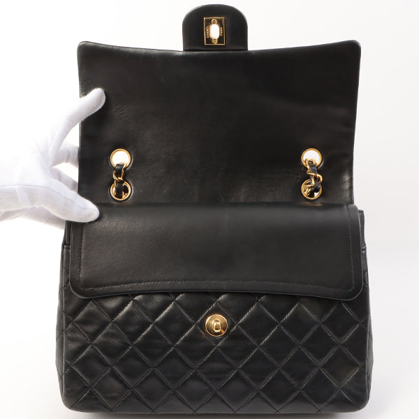 Chanel Around 1990 Made Classic Flap Turn-Lock Chain Bag Black