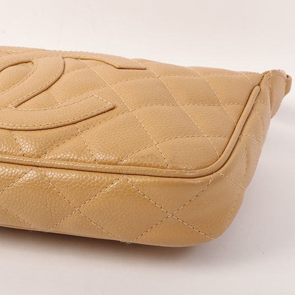Chanel Around 2001 Made Caviar Skin Cc Mark Stitch Shoulder Bag Beige