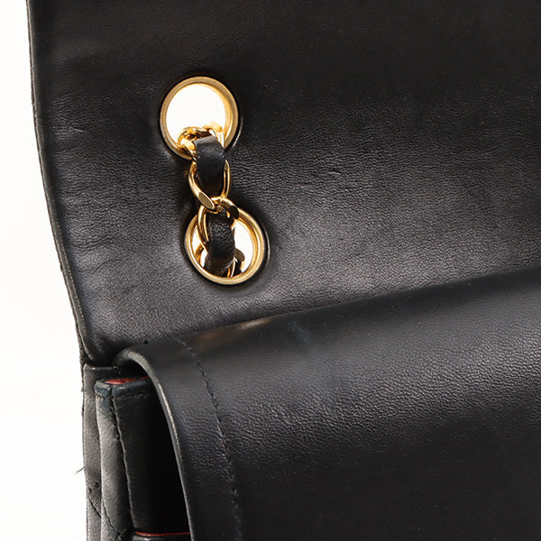 Chanel Around 1990 Made Classic Flap Turn-Lock Chain Bag Black