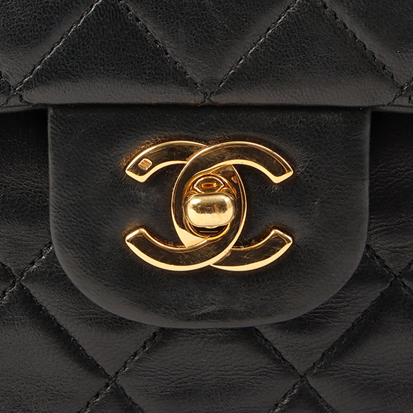 Chanel Around 1990 Made Classic Flap Turn-Lock Chain Bag Black
