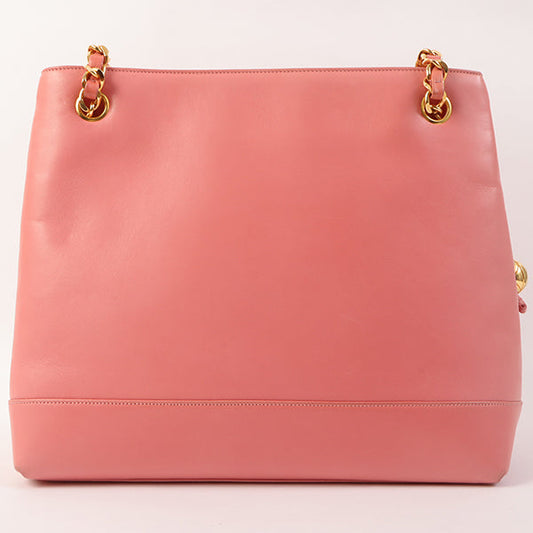 Chanel Around 1992 Made Cc Mark Stitch Ball Cham Chain Tote Bag Coral Pink