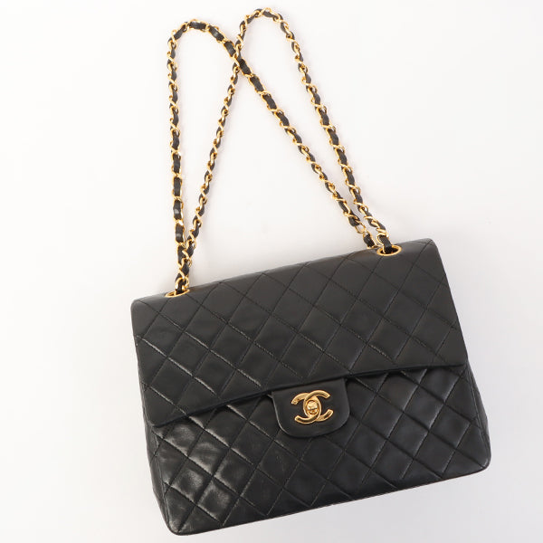 Chanel Around 1990 Made Classic Flap Turn-Lock Chain Bag Black