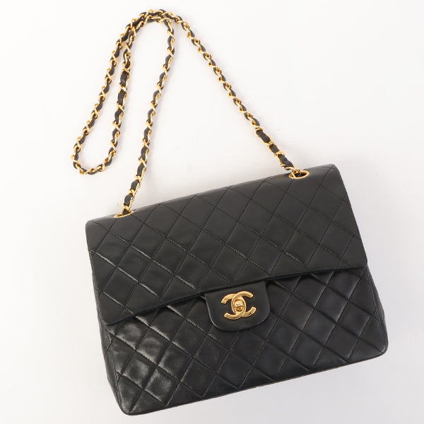 Chanel Around 1990 Made Classic Flap Turn-Lock Chain Bag Black