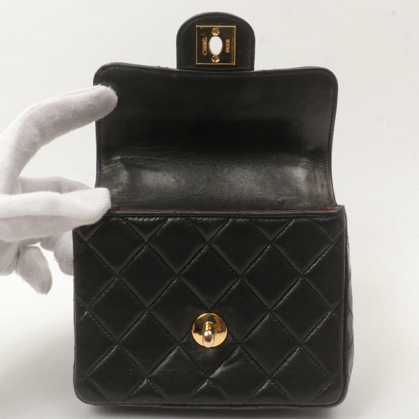 Chanel Around 1992 Made Classic Flap Handbag With Micro Bag Black