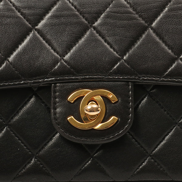 Chanel Around 1992 Made Classic Flap Handbag With Micro Bag Black