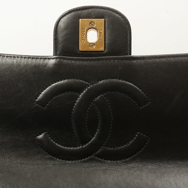 Chanel Around 1992 Made Classic Flap Handbag With Micro Bag Black