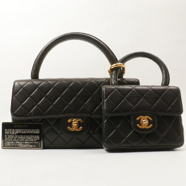 Chanel Around 1992 Made Classic Flap Handbag With Micro Bag Black