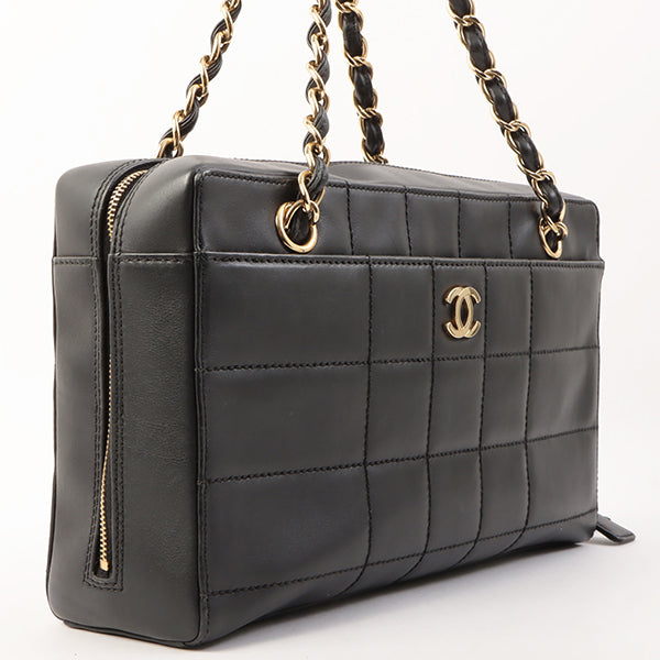 Chanel Around 2001 Made Chocolate Bar Stitch Cc Mark Plate Chain Bag Black