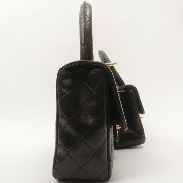 Chanel Around 1992 Made Classic Flap Handbag With Micro Bag Black