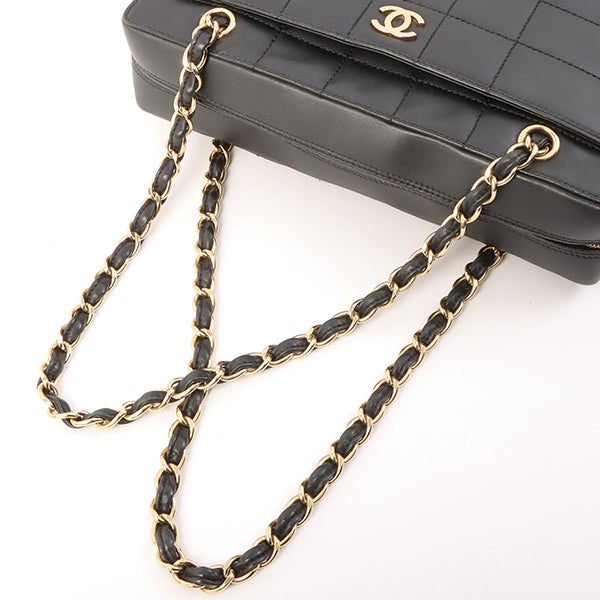Chanel Around 2001 Made Chocolate Bar Stitch Cc Mark Plate Chain Bag Black
