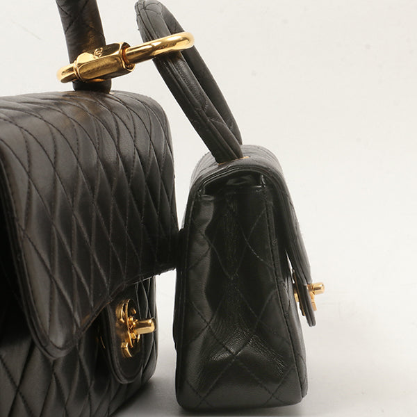 Chanel Around 1992 Made Classic Flap Handbag With Micro Bag Black