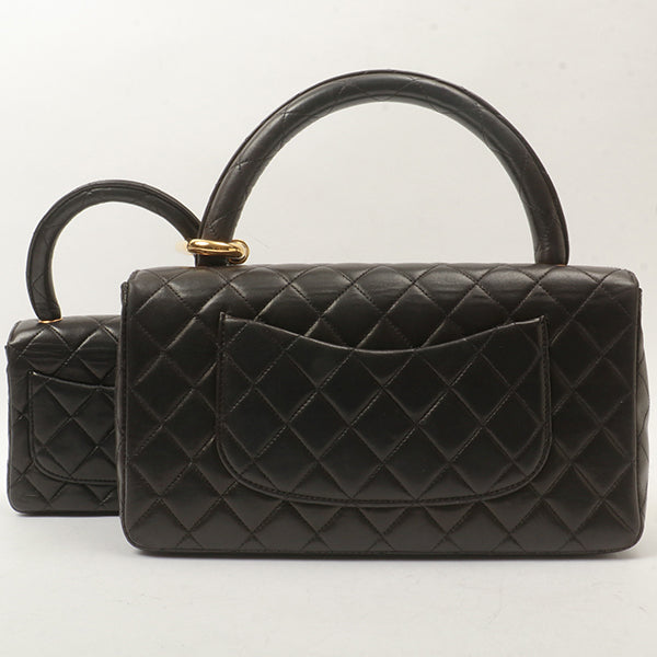 Chanel Around 1992 Made Classic Flap Handbag With Micro Bag Black