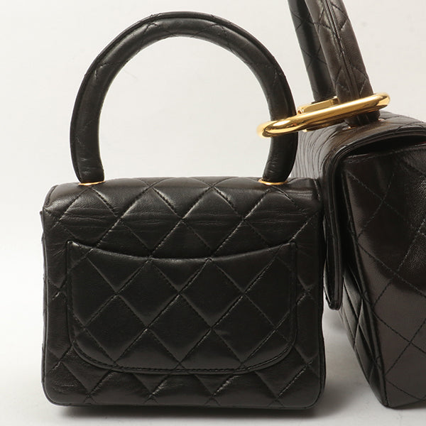 Chanel Around 1992 Made Classic Flap Handbag With Micro Bag Black
