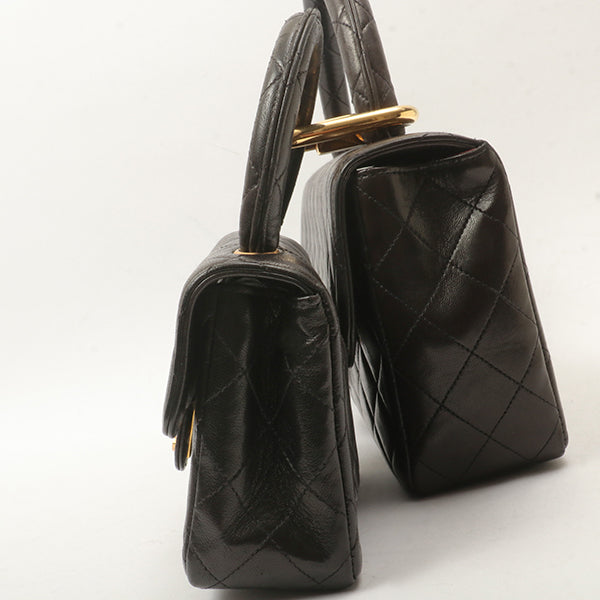 Chanel Around 1992 Made Classic Flap Handbag With Micro Bag Black