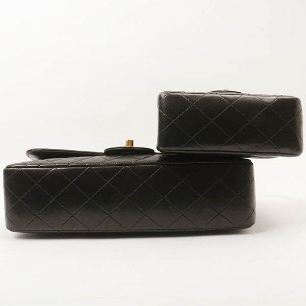 Chanel Around 1992 Made Classic Flap Handbag With Micro Bag Black