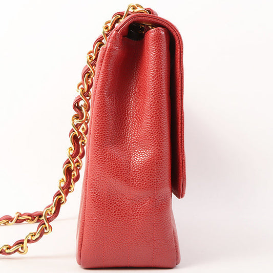 CHANEL Around 1995 Made Caviar Skin Cc Mark Diagonal Stitch Chain Bag Red
