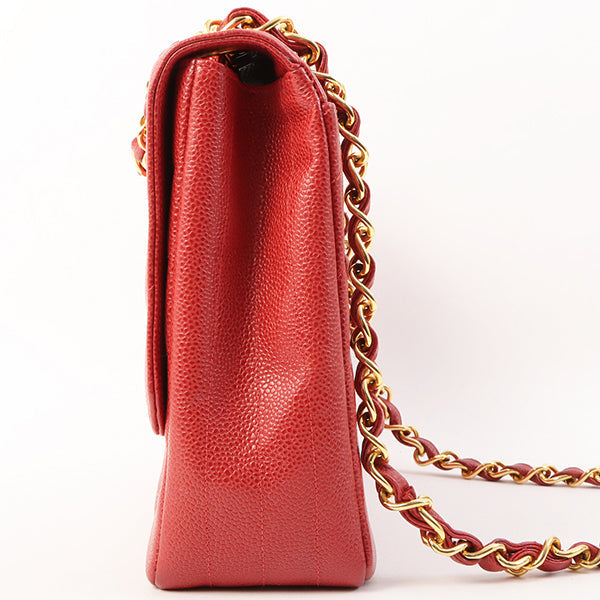 CHANEL Around 1995 Made Caviar Skin Cc Mark Diagonal Stitch Chain Bag Red
