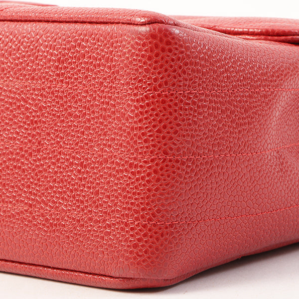 Chanel Around 1995 Made Caviar Skin Cc Mark Diagonal Stitch Chain Bag Red