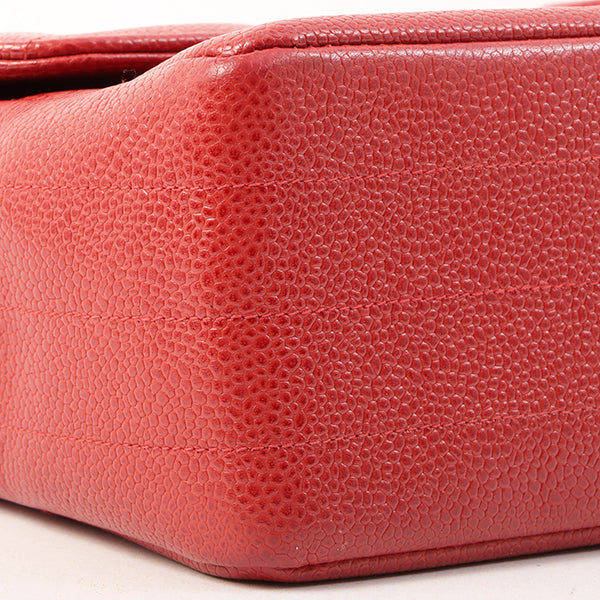 Chanel Around 1995 Made Caviar Skin Cc Mark Diagonal Stitch Chain Bag Red