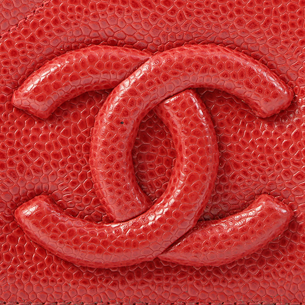 CHANEL Around 1995 Made Caviar Skin Cc Mark Diagonal Stitch Chain Bag Red
