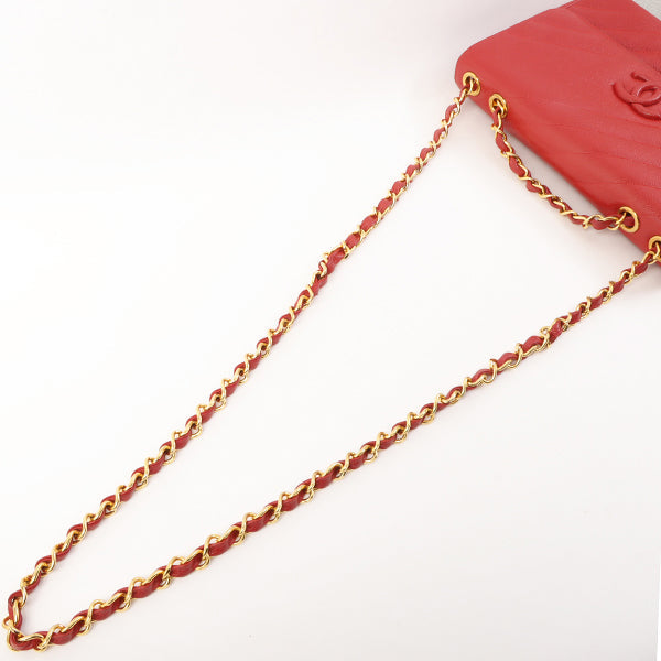 CHANEL Around 1995 Made Caviar Skin Cc Mark Diagonal Stitch Chain Bag Red