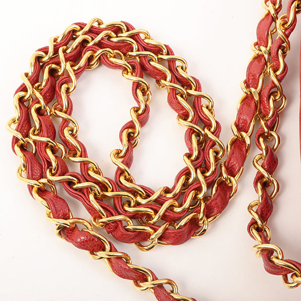 Chanel Around 1995 Made Caviar Skin Cc Mark Diagonal Stitch Chain Bag Red