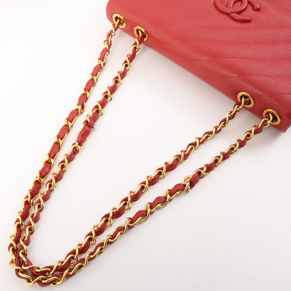 CHANEL Around 1995 Made Caviar Skin Cc Mark Diagonal Stitch Chain Bag Red
